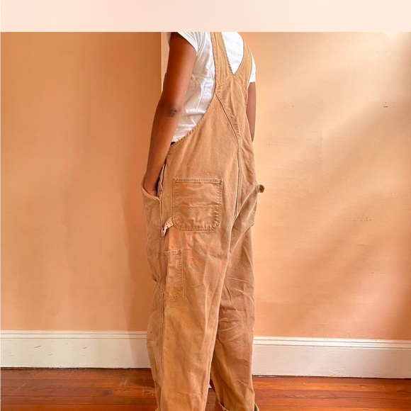 CARHARTT vintage bibs/overalls,doubler knee distresssed waist 44; inseam 30 - Picture 3 of 5